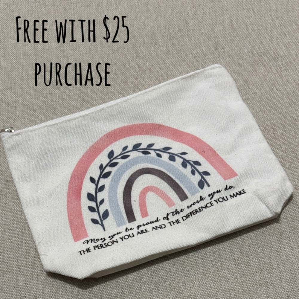 Free With $25 Purchase-Cloth Zip Top Pouch with Inspirational Quote/Rainbow-EUC
